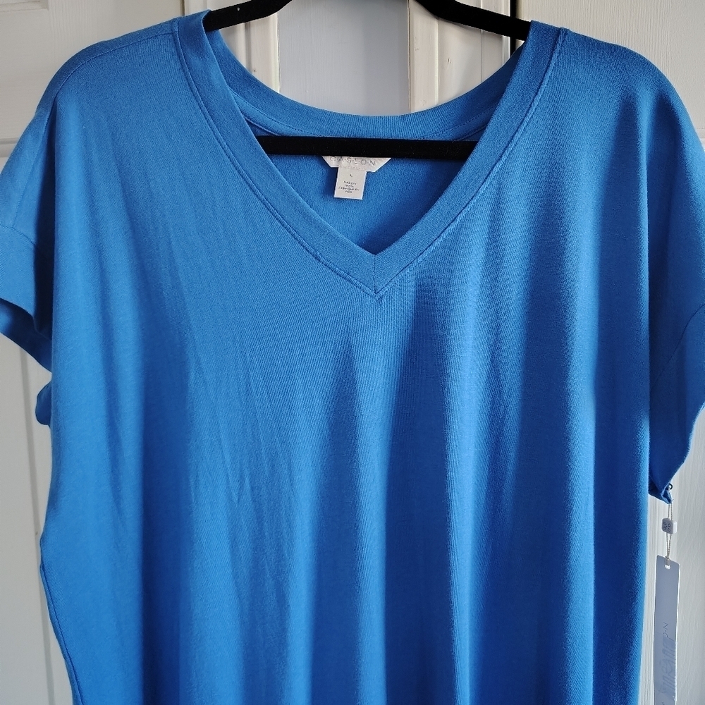 Carlson V-Neck T-Shirt Dress Blue Marmara L - Picture 2 of 10